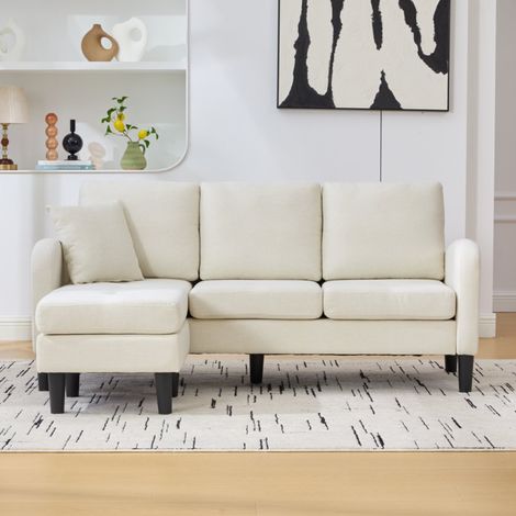 Divano angolare 166x118x77 cm beige chiaro in tessuto cotone-lino con chaise longue reversibile modulare (1/5)