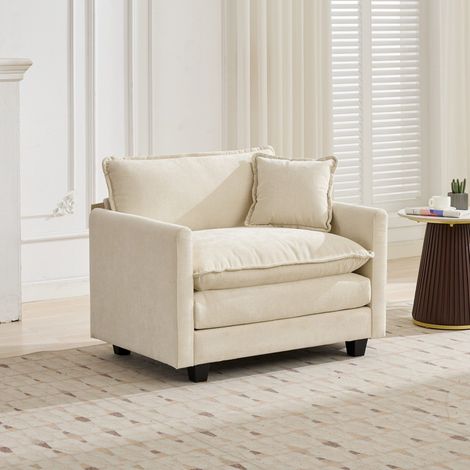 Sillón modular 108x75x84 cm de tela chenilla beige, cómodo para salón FloraGrace (1/5)