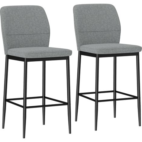 Set 2 Sgabelli Bar in Velluto Moderni con Poggiapiedi e Schienale, 41x52x97 cm, Grigio