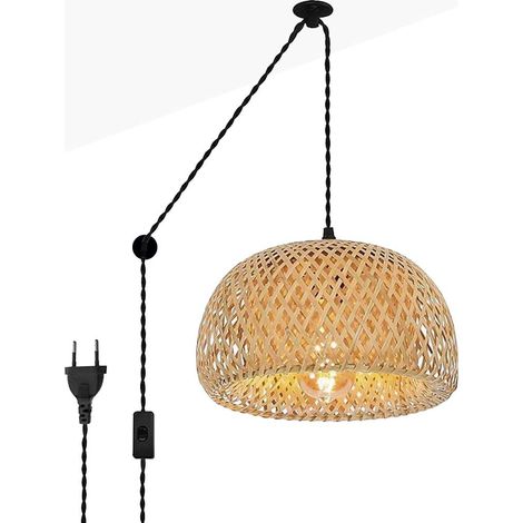 Barcelona Led – Suspension en osier 290mm – Câble réglable 3,38m – Prise Schuko – IP20 pour intérieur – Style boho chic (1/4)