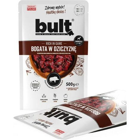 Cibo umido per cani BULT al gusto di cervo, bustina da 500 g, completo.