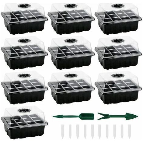 Mini Serre pour Semis, Lot de 10 Mini Serre pour Plantes 120 Cellules, Bac �� Semis avec Plateau et Couvercle, Int��rieure Plateaux de Semis Durables Bote de Culture D��marrage de Semences (1/4)