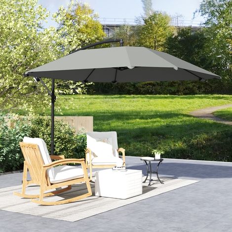 Parasol déporté 3 m, parasol de jardin extérieur Inclinable, Base, Manivelle, toile polyester 180 g/m², Gris Foncé (1/5)