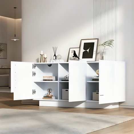 REDOM - Buffet - 160x35x60 cm - 3 portes - 6 espaces de rangement - étagères réglables - surface facile à nettoyer - blanc