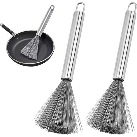 2 Pièces Brosse De Casserole en Acier Inoxydable, Brosse De Wok, Brosse De Nettoyage Wok, Brosse à Casseroles, Brosse à Pot en Acier Inoxydable pour Casseroles et Ustensiles de Cuisine (1/5)