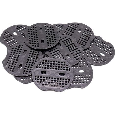 100 rondelles – 6,8 x 6 cm. Convient pour les clous de jardin, les piquets en U, les toiles anti-mauvaises herbes, les filets et les tapis de sol (noires). (1/4)