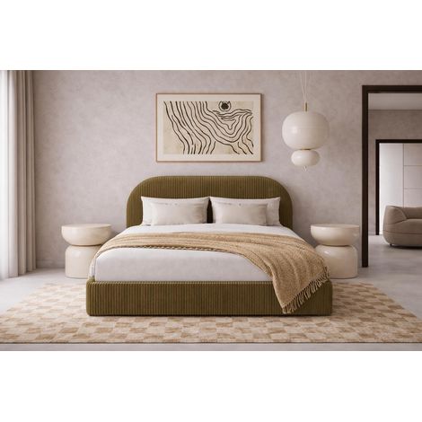 Sofello Polsterbett MOON olive 200x200 Metall-Lattenrost Hochwertig Bett mit Bettkasten und Stauraum (1/5)