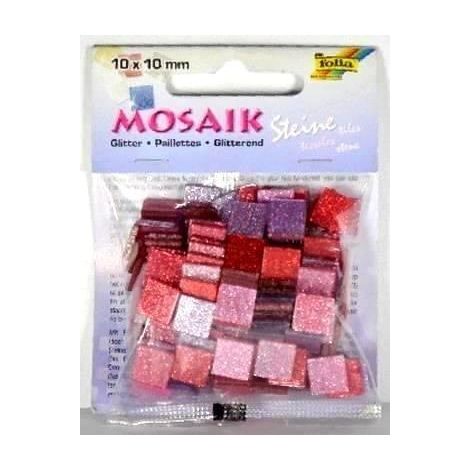 Mosaico de piedras brillantes de 10x10 mm, color rosa.