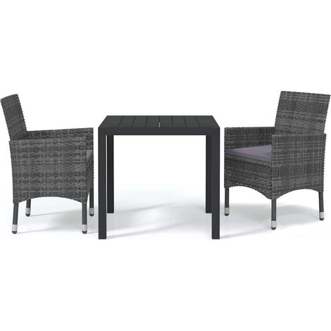 Set da Pranzo per Giardino 3 pz Salotto da Giardino con Cuscini Polyrattan Grigio (1/5)