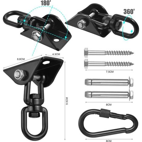 Robuster Deckenhaken aus Edelstahl, Tragkraft 450 kg, 360° drehbar, mit Schraubbefestigung für Hängesessel, Schaukeln, Yogahandtücher, Boxsäcke und Hängematten