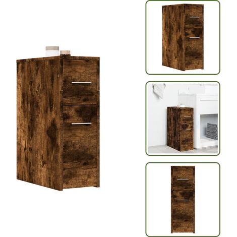 The Living Store Armadietto da Bagno Stretto con Ruote Rovere Fumo in Truciolato - Armadietto da bagno con ruote