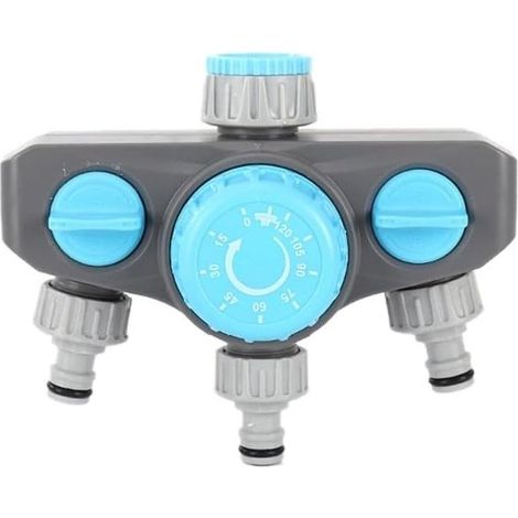 Régulateur d'arrosage programmable pour jardin, avec trois sorties et minuterie. Arrose efficacement les pelouses et les plantes. Bleu. (1/5)