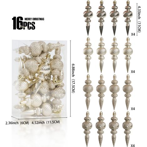 Set mit 16 Weihnachtskugeln – klassischer Baumschmuck – Weihnachtskugeln – Weihnachtsdekoration – bruchsicher – champagnerfarbenes Gold