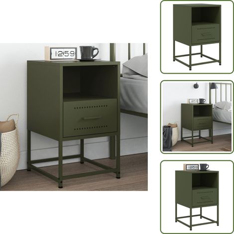 Table de chevet vert olive 36x39x60,5 cm acier - Table De Chevet Industrielle - Table De Nuit Design - Table De Chevet Métal - Mobilier Industriel - Table D'appoint Vintage (1/5)