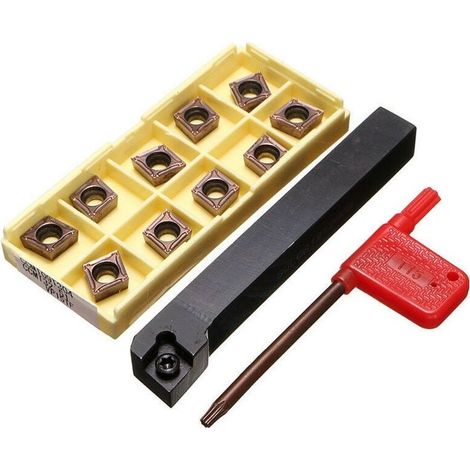 Accessoire pour tour à métaux,Porte-outil de tournage 12x100mm avec 10 plaquettes carbure CCMT09T304-PM et une barre (1/5)