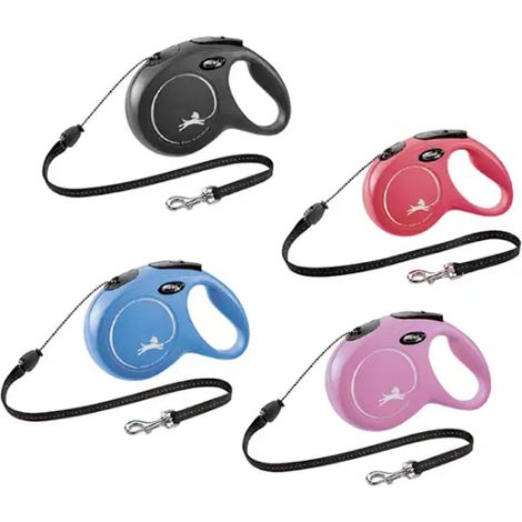 Blu M 8 metri: Guinzaglio estensibile a corda Flexi New Classic Cord con manico ergonomico per cani