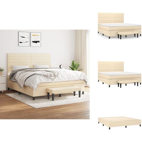Sommier à lattes de lit avec matelas Crème 160x200 cm Tissu - Lit Plateforme - Lit Double - Matelas À Ressorts Ensachés - Literie - Chambre À Coucher (1/5)