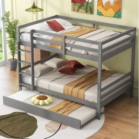 DESVIAE Lit superposé en pin et MDF avec lit gigogne pour enfants et invités 140 x 200 cm gris avec escalier stable et garde corps hauts (1/5)