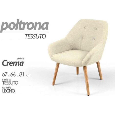 Schicker Stoffsessel für Schlafzimmer Wohnzimmer Holzfüße cm 67 x 66 x 81 h creme