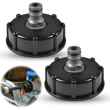 Lot de 2 bouchons pour cuve IBC avec vanne et couvercle fileté 1/2 pouce compatibles avec raccord S60x6 pour réservoir d eau de pluie et tuyau d arrosage (1/4)