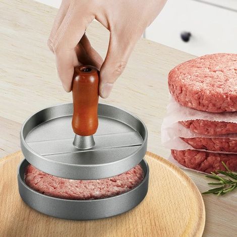 Prensa para hamburguesas de acero inoxidable, Prensa para hamburguesas, Utensilio de cocina para cocinar, hacer barbacoas y asar a la parrilla (1/5)