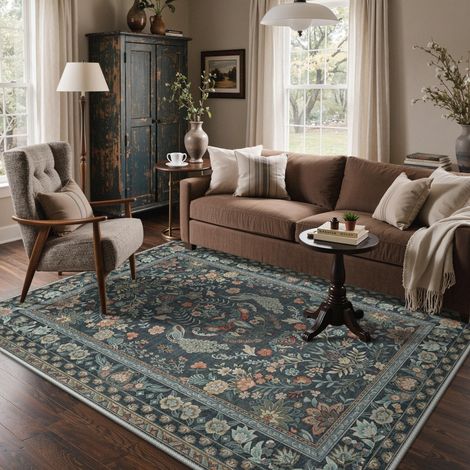 Tapis Salon Vintage 120x170cm Lavable en Machine Rug AntidéRapant Poil Ras, pour Chambre Salle a Manger Descente de Lit Bureau, Cuisine,Jardin Oriental Gris (1/5)