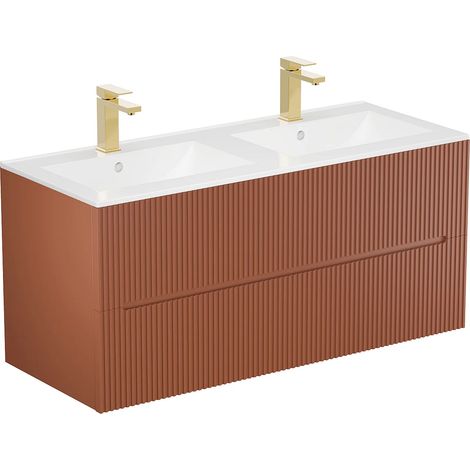 Mobile per bagno scanalato sospeso con lavabo da incasso e rubinetto 120 cm Terracotta - PAVANI (1/5)