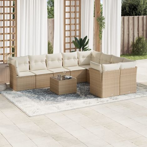 Set Divano da Giardino 10 pz con Cuscini Beige in Polyrattan vidaXL (1/3)