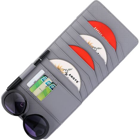 Organisateur Pour Visière De Voiture - Porte-Cd Porte-Dvd Porte-Lunettes Porte-Cartes - 34,5 X 16 Cm - Cuir Résistant - 1 Pièce (1/5)