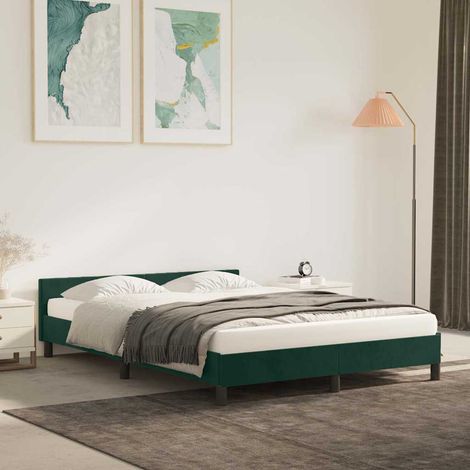 Estructura cama sin colchón terciopelo verde oscuro 140x190 cm (1/5)