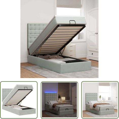 vidaXL Cadre de lit ottoman et matelas gris clair 90x190 cm velours (1/5)