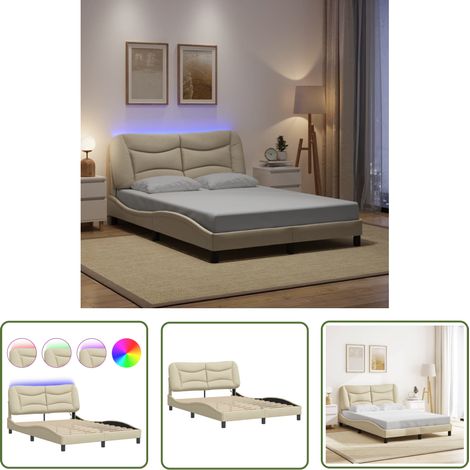 The Living Store Bettgestell mit LED ohne Matratze Creme 140x190 cm Stoff - Bettsofa - Schlafzimmermöbel - Boxspringbetten - Doppelbett - Einzelbett (1/5)