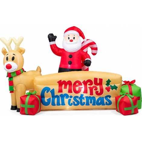 Décoration de Noël gonflable de 3 m représentant un renne, le Père Noël et une guirlande lumineuse LED, avec boîte cadeau, conforme à la réglementation australienne. (1/2)