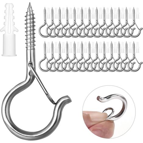 Crochet Inox a Visser 50 Pièces Piton à Visser avec Boucle de Sécurité Crochets de Plafond Bois Pour Suspendre des Paniers à Plantes, des Mangeoires à Oiseaux, des Lanternes,Tasse (1/5)