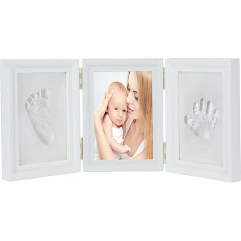 1 Cadre photo,Kit empreintes mains pieds bébé,Argile non toxique,Cadre bois blanc,Décoration chambre nouveau-né (1/5)