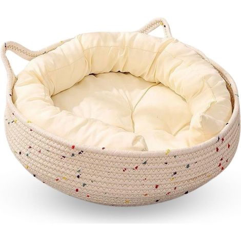 Nid pour chats d’intérieur – panier rond lavable avec coussin moelleux et côtés grattables, confortable lit tissé pour chatons, dimensions : 45 × 15 cm (17,7 × 5,9 pouces)