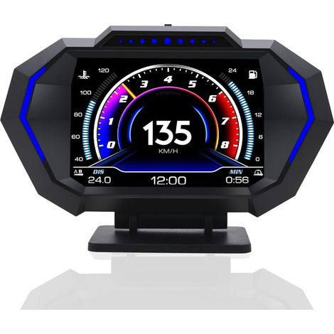 Affichage tête haute OBD2 avec compteur de vitesse + GPS HUD numérique universel, en km/mph, avec avertissement de vitesse, indicateur d'inclinaison et avertissement de fatigue du conducteur compati (1/5)