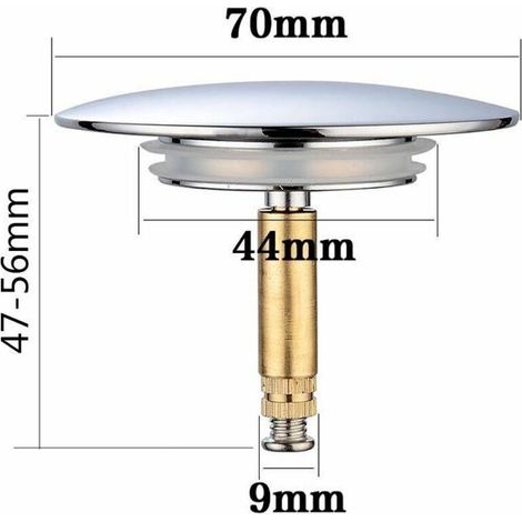 Bouchon de Baignoire, Ø 70 mm, avec Double Joint, Réglable en Haut, Bouchon de Baignoire Universel, Clapet de Lavabo, en Laiton Trempé avec Finition Chromée, Bonde de Baignoire Antirouille