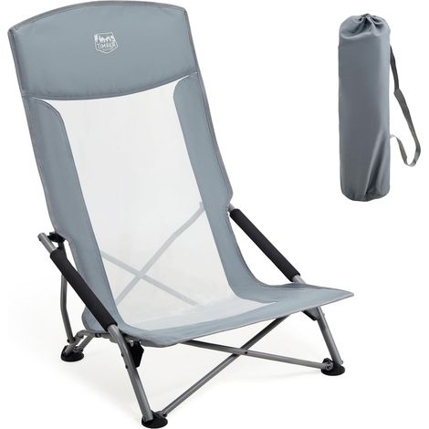 Chaise de Plage Pliable Dossier Haut Légère Charge 150kg chaise portable, tissu en maille respirant pour un séchage rapide, idéale pour la plage, le camping et le jardin (1/5)