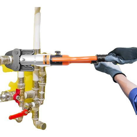 Hydraulische Crimpzange, Maximale Crimpkraft: 10 t / 100 kN, Gesamtlänge: 41 cm / 16,14 Zoll, Grifflänge: 23 cm / 9,06 Zoll, Maximale Crimpkopfbreite: 58 mm / 2,28 Zoll, Hub: 20 mm / 0,79 Zoll (1/5)