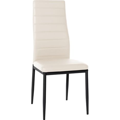 Sedia da pranzo x1 dal design semplice in PVC crema con cuciture decorative struttura in metallo nero 100002056