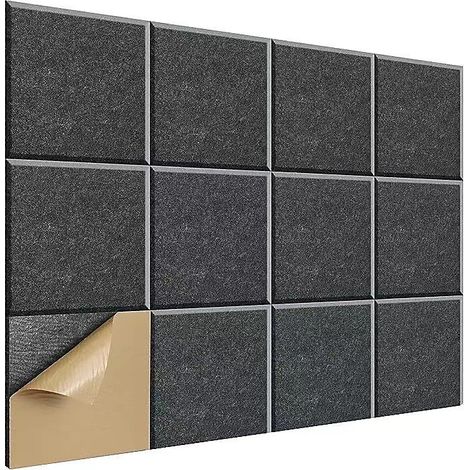 Panneau d&aposisolation acoustique carré 30 x 30 cm, panneau absorbant le son pour cloisons (12 pièces, dos adhésif), gris foncé (1/5)