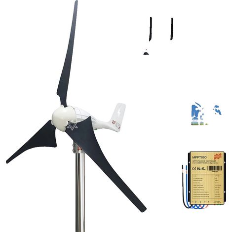 Générateur d'éolienne, configuration de pales flexible, design à haute efficacité, Noir 35Lames, 600W, 12V (1/2)