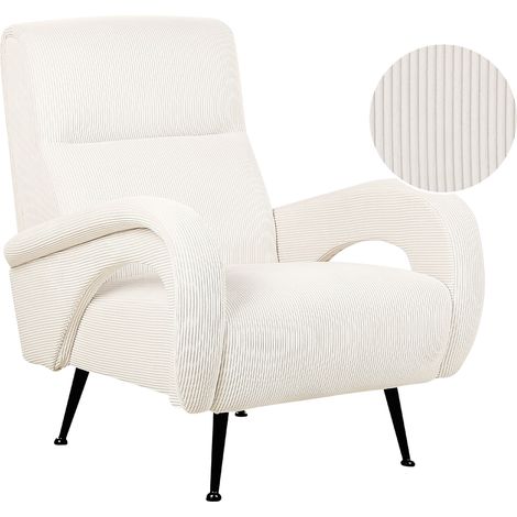 Sillón tapizado de pana estilo retro con reposabrazos blanco crema Svalov (1/5)