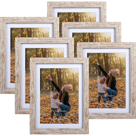 Cadre Photo 15x20 cm Lot de 6 avec Passe-Partout, pour 13x18 cm photo avec Passe-Partout, Cadre Photo Mural et à Poser pour Chambre, Bureau, Salon et Gallerie, Rustique (1/5)