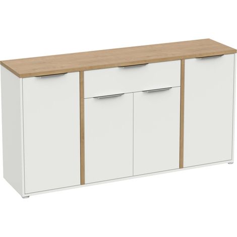 Buffet de salon Access 4P en chêne Hamilton et blanc mat 161 cm (1/5)