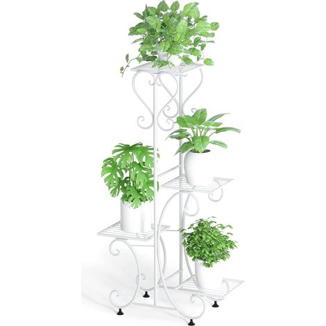 UNHO Portavasi Scaffale Portafiori Porta piante 4 Livelli Bianco Metallo Ferro per interno esterno