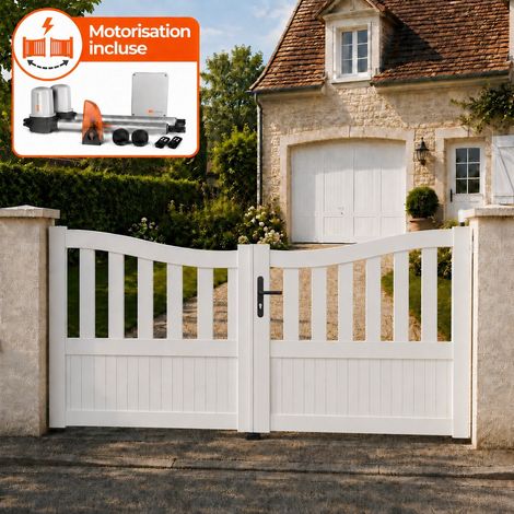 Portail battant électrique PVC blanc avec moteur Sentinel H 146 x L 350 BREST INCURVÉ