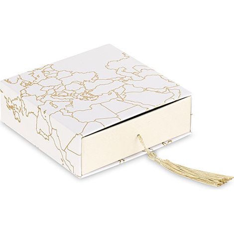 Cupido&Co. Scatola Mappamondo Champ. con Ins. e Nappa 120 x 120 x 40 Mm Bianco Oro (1/2)