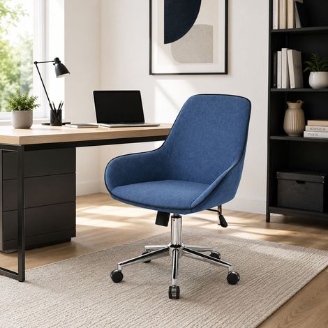 Dmora - Chaise de bureau Dcampan, Chaise de travail à roulettes, Siège de bureau ergonomique, 66x59h98 cm, Bleu (1/4)